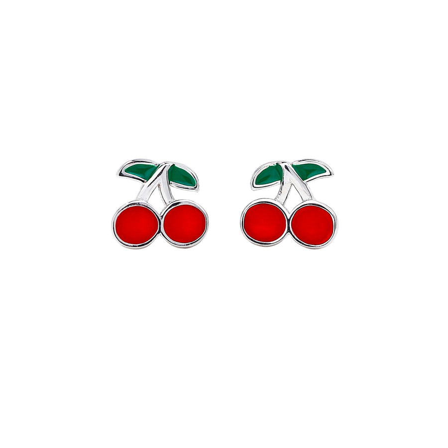 Cherry Enamel Studs - Silver