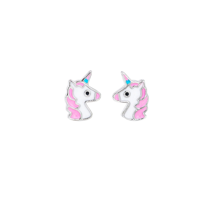 Unicorn Enamel Studs - Silver