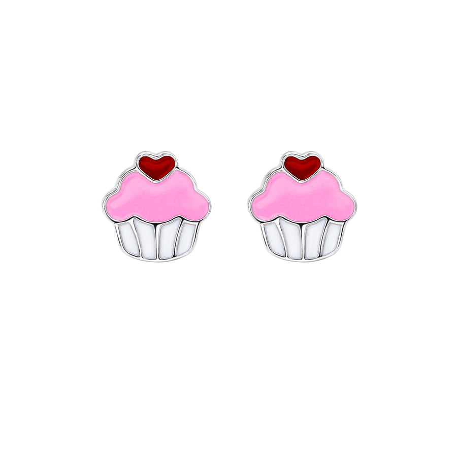 Cupcake Enamel Studs - Silver