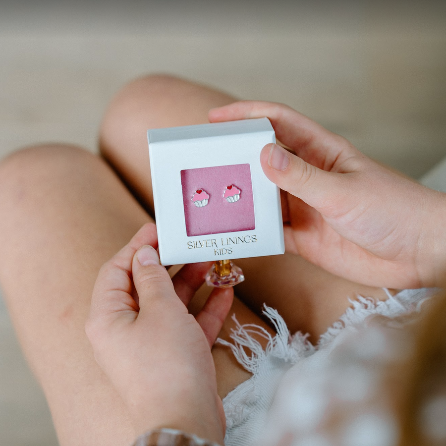 Cupcake Enamel Studs - Silver