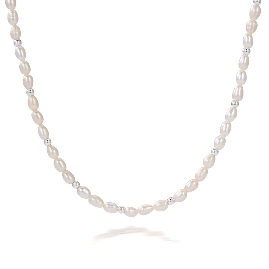 Frida Pearl Beaded Necklace - Silver